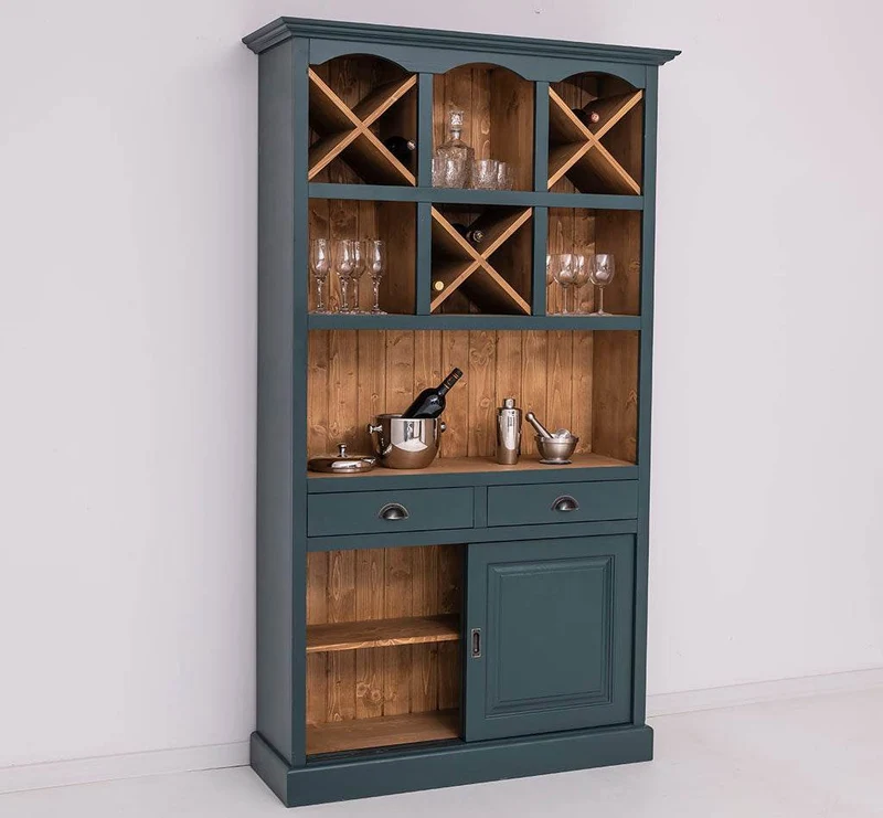 Buffet- und Weinschrank aus Massivholz mit Flaschenablagen