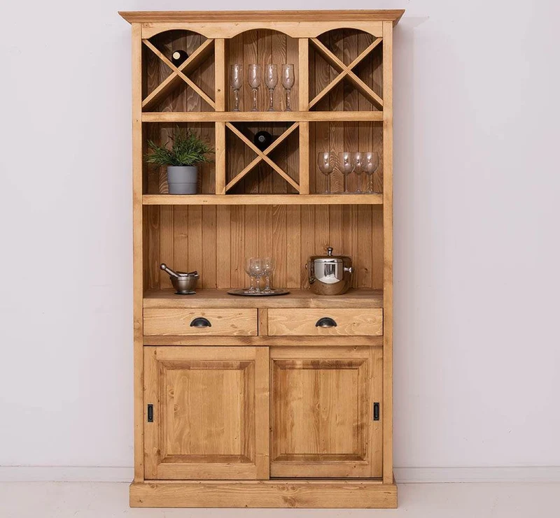 Buffet- und Weinschrank aus Massivholz mit Flaschenablagen