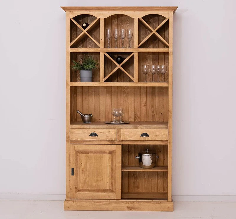 Buffet- und Weinschrank aus Massivholz mit Flaschenablagen