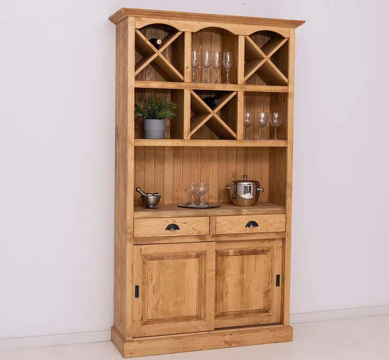 Buffet- und Weinschrank aus Massivholz mit Flaschenablagen