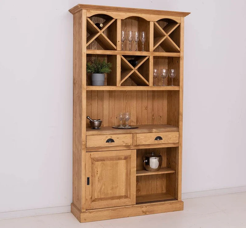 Buffet- und Weinschrank aus Massivholz mit Flaschenablagen