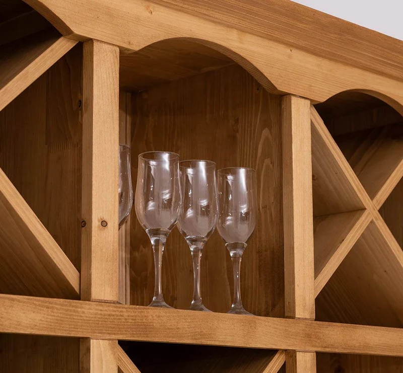 Buffet- und Weinschrank aus Massivholz mit Flaschenablagen