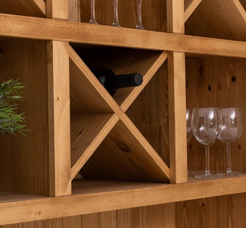 Buffet- und Weinschrank aus Massivholz mit Flaschenablagen