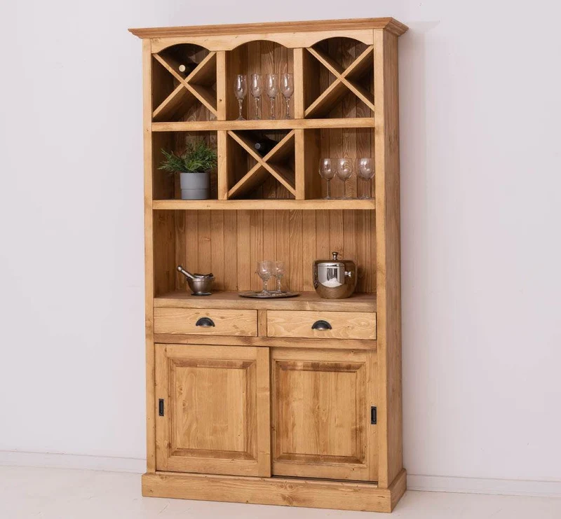 Buffet- und Weinschrank aus Massivholz mit Flaschenablagen