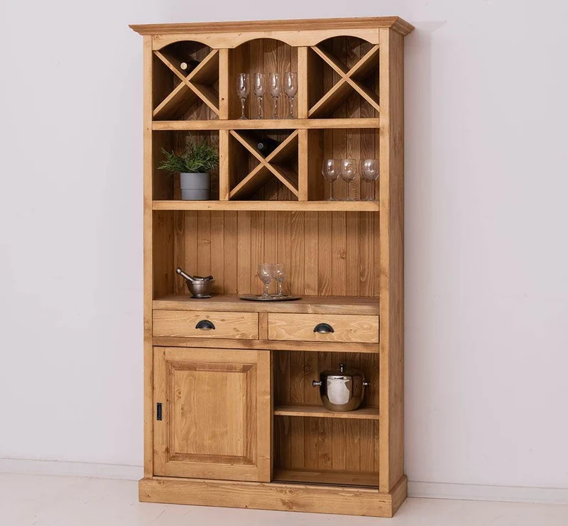 Buffet- und Weinschrank aus Massivholz mit Flaschenablagen