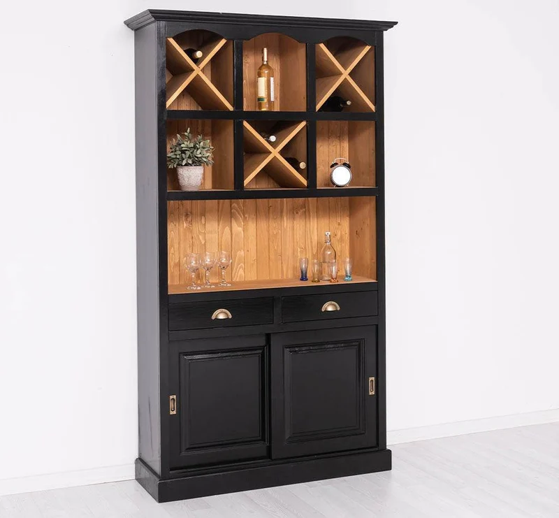 Buffet- und Weinschrank aus Massivholz mit Flaschenablagen