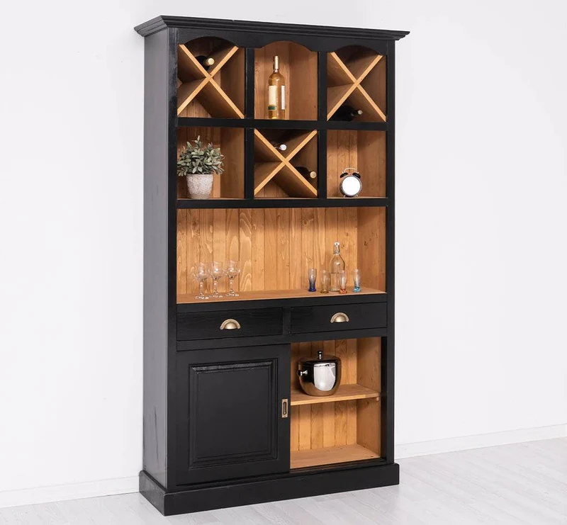 Buffet- und Weinschrank aus Massivholz mit Flaschenablagen
