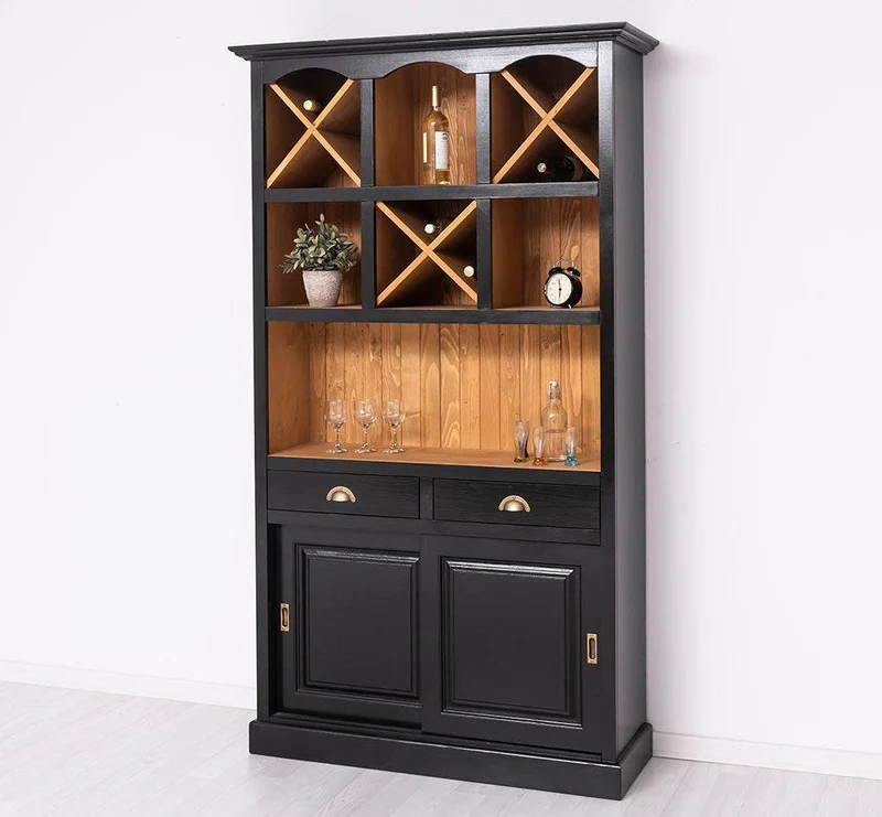 Buffet- und Weinschrank aus Massivholz mit Flaschenablagen