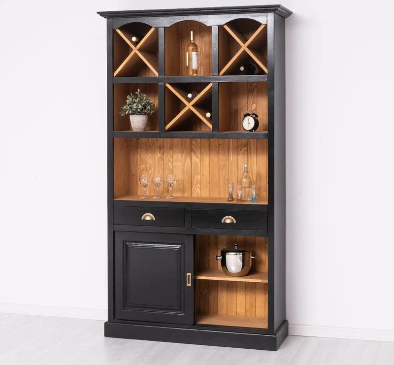 Buffet- und Weinschrank aus Massivholz mit Flaschenablagen