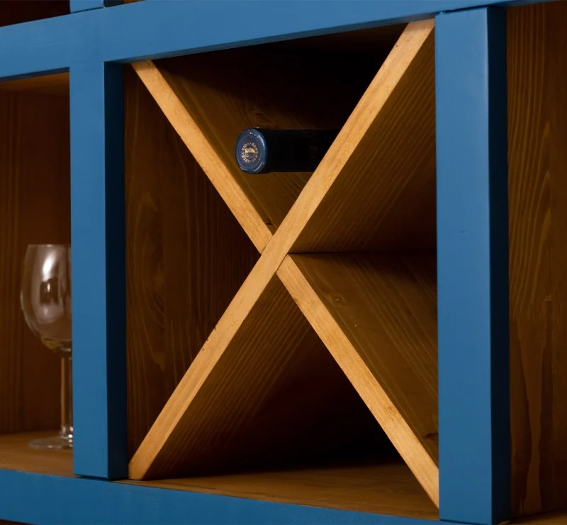 Buffet- und Weinschrank aus Massivholz mit Flaschenablagen