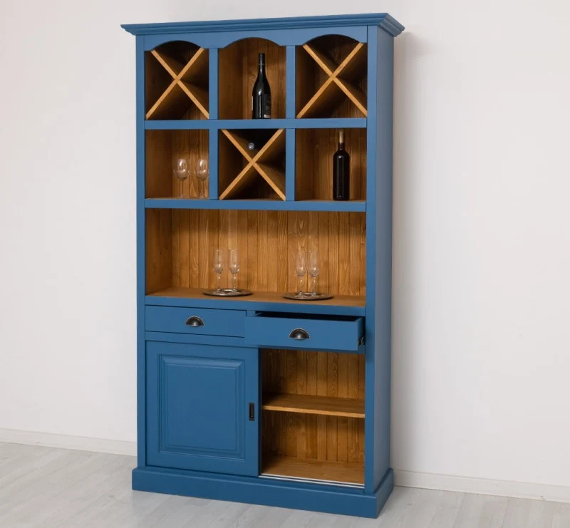 Buffet- und Weinschrank aus Massivholz mit Flaschenablagen