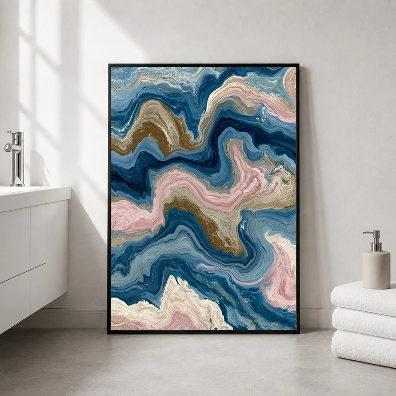 Marmor Fluid Art blau rosa Poster