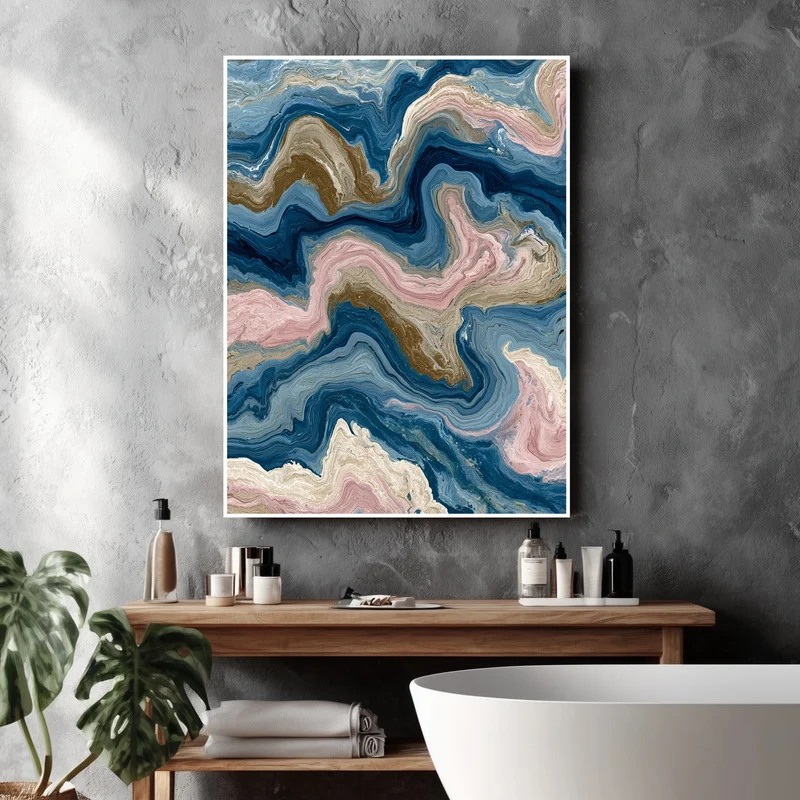 Marmor Fluid Art blau rosa Poster