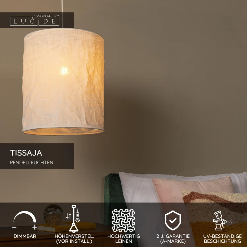 Pendelleuchte Tissaja Landhaus Leinen Weiß 30cm höhenverstellbar