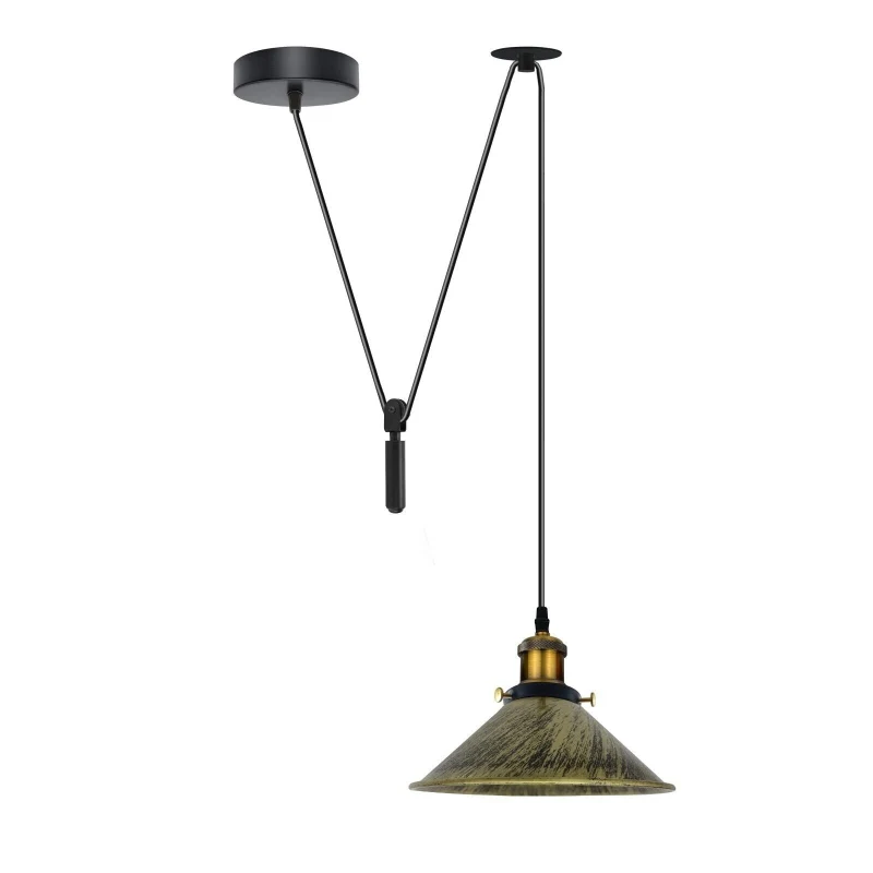 Höhenverstellbare Vintage Pendelleuchte mit Flaschenzug ~3188