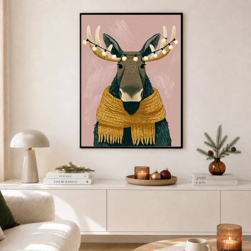Elch mit Lichterkette Poster