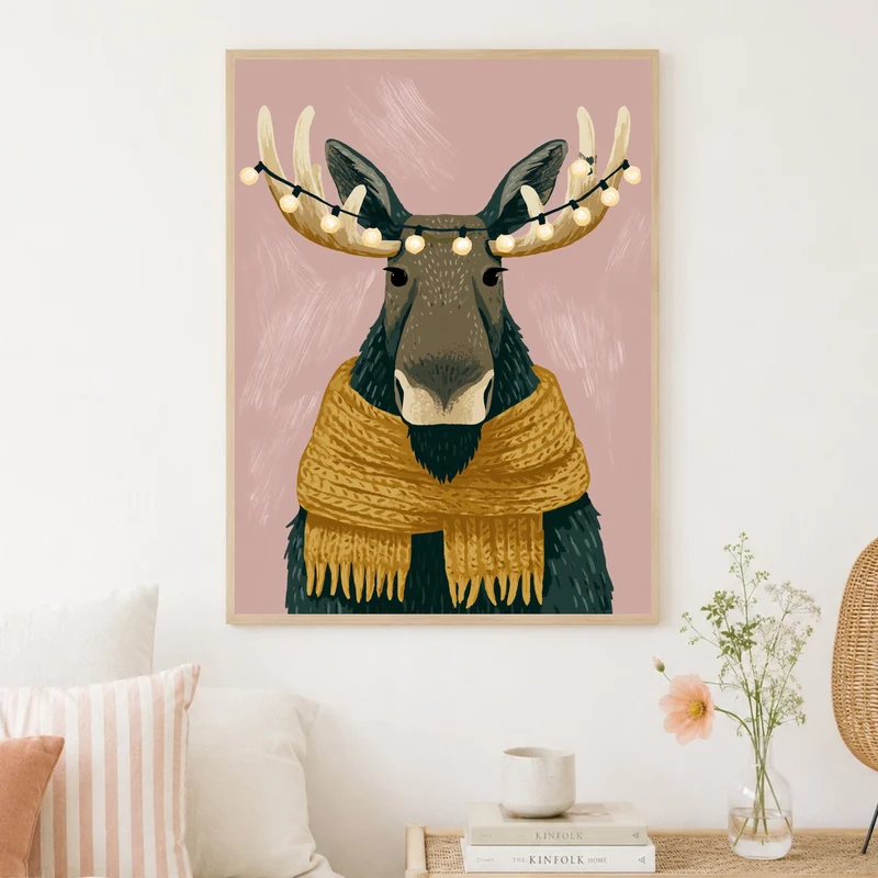 Elch mit Lichterkette Poster