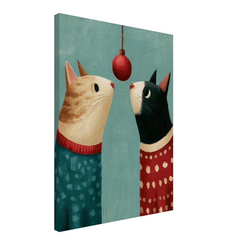 Zwei Katzen unterm Weihnachtsball Leinwand