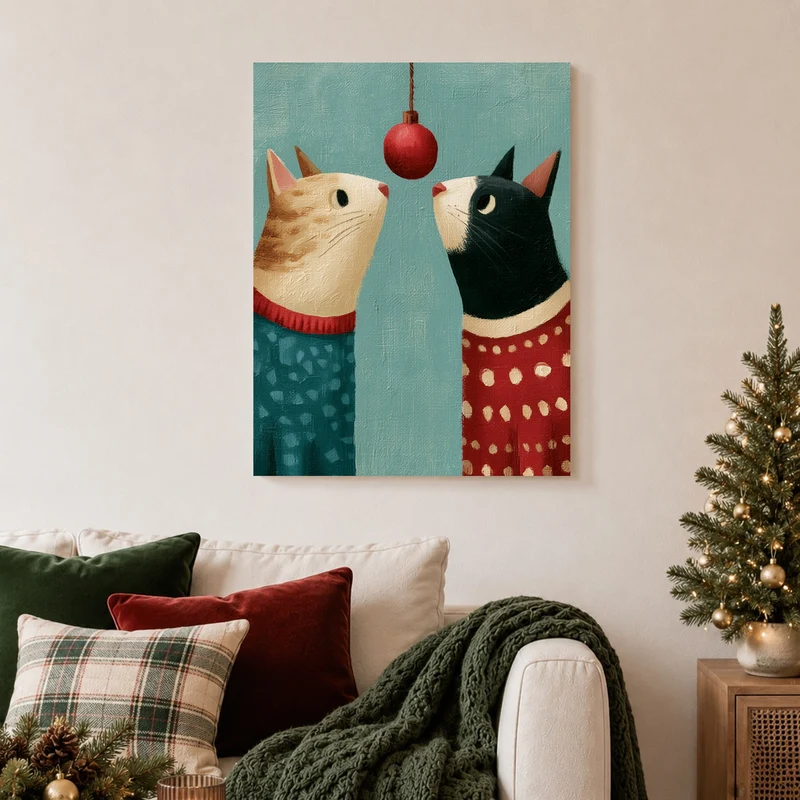 Zwei Katzen unterm Weihnachtsball Leinwand