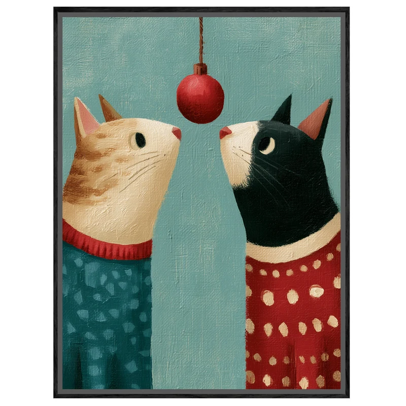 Zwei Katzen unterm Weihnachtsball Leinwand