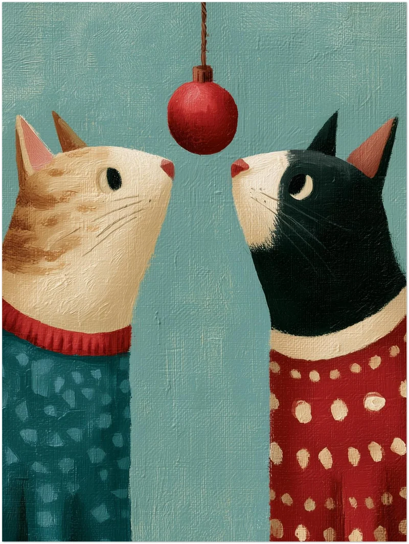 Zwei Katzen unterm Weihnachtsball Poster