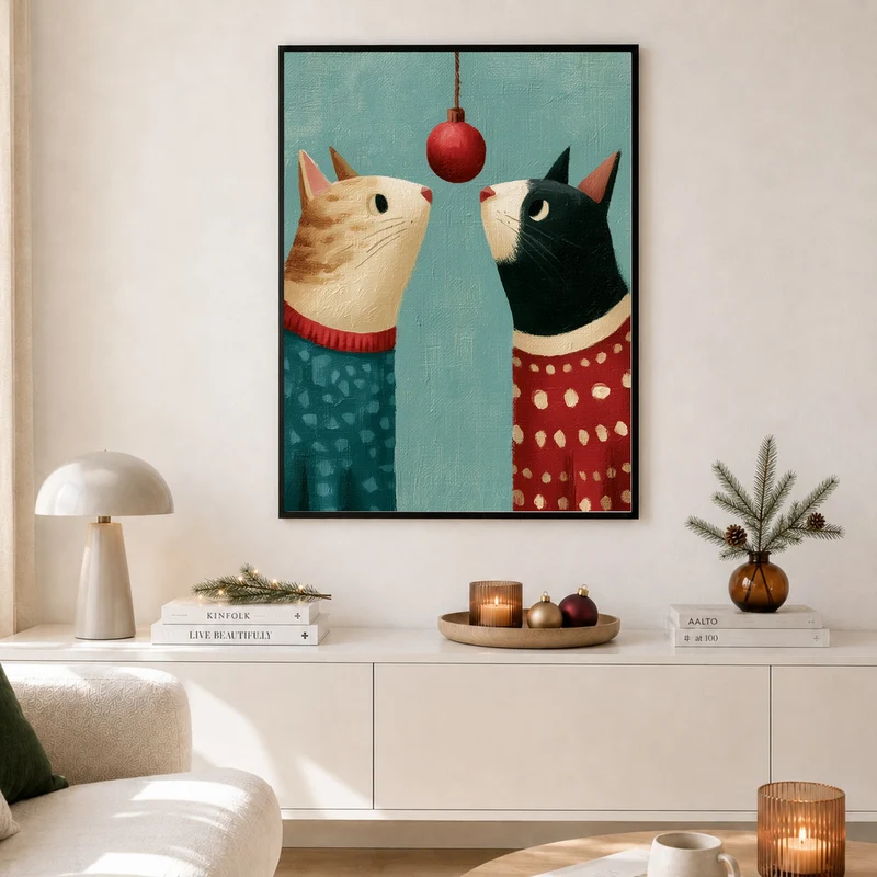 Zwei Katzen unterm Weihnachtsball Poster