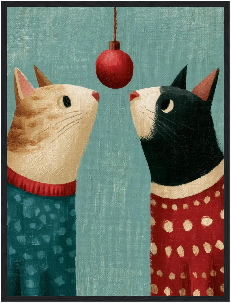 Zwei Katzen unterm Weihnachtsball Poster