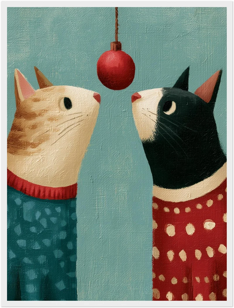 Zwei Katzen unterm Weihnachtsball Poster
