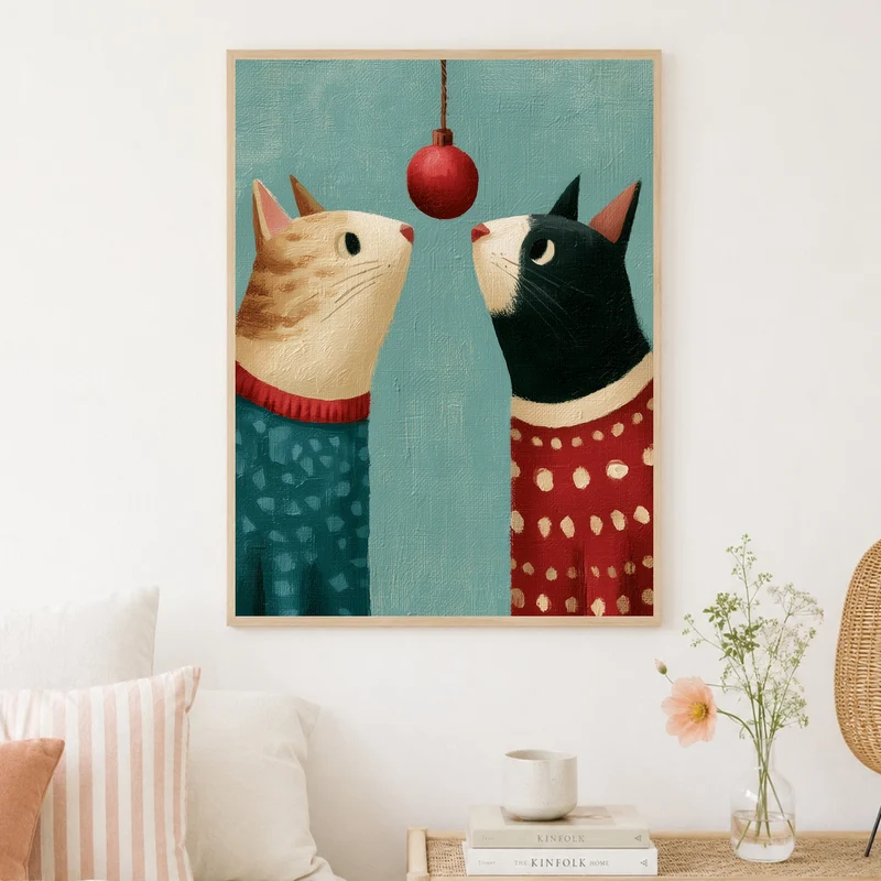 Zwei Katzen unterm Weihnachtsball Poster