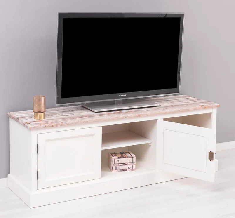 Zweitüriges TV-Board aus Massivholz mit Schublade