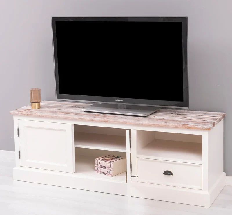 Zweitüriges TV-Board aus Massivholz mit Schublade