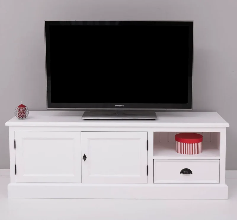 Zweitüriges TV-Board aus Massivholz mit Schublade