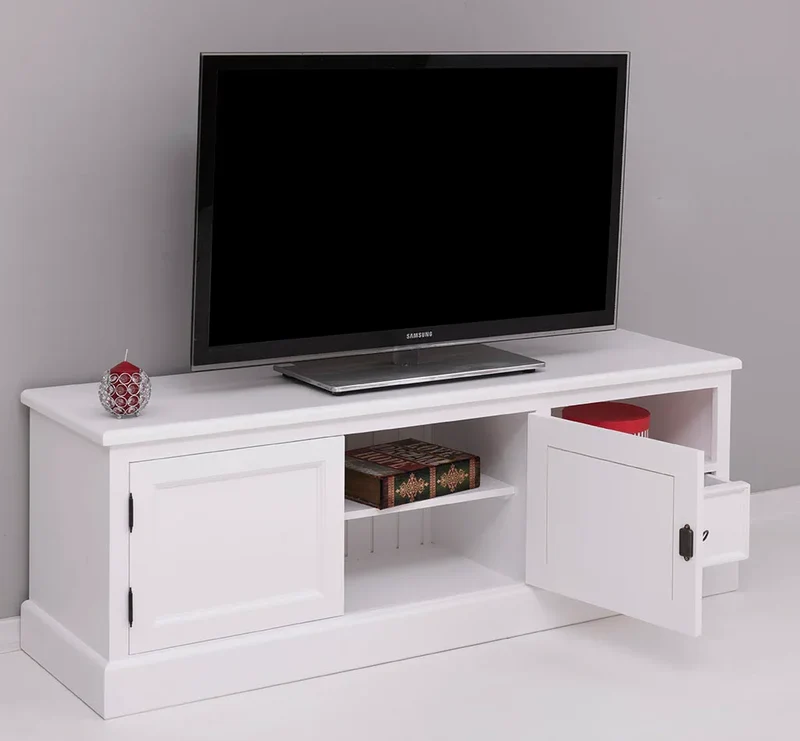 Zweitüriges TV-Board aus Massivholz mit Schublade