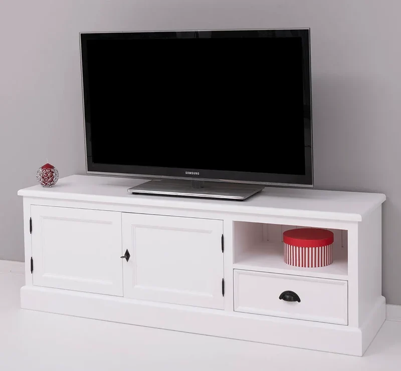 Zweitüriges TV-Board aus Massivholz mit Schublade