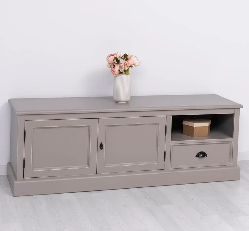 Zweitüriges TV-Board aus Massivholz mit Schublade