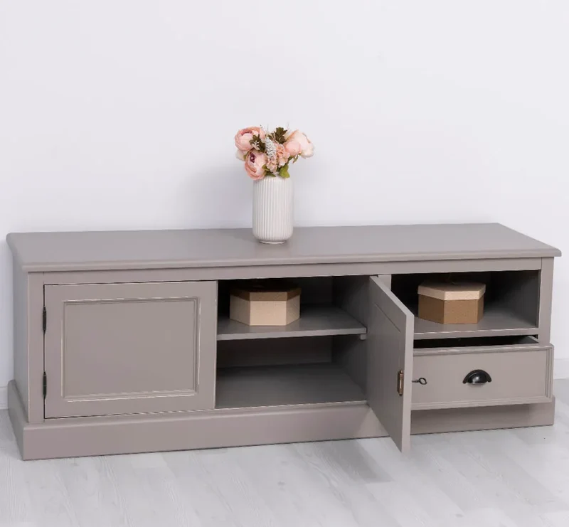 Zweitüriges TV-Board aus Massivholz mit Schublade