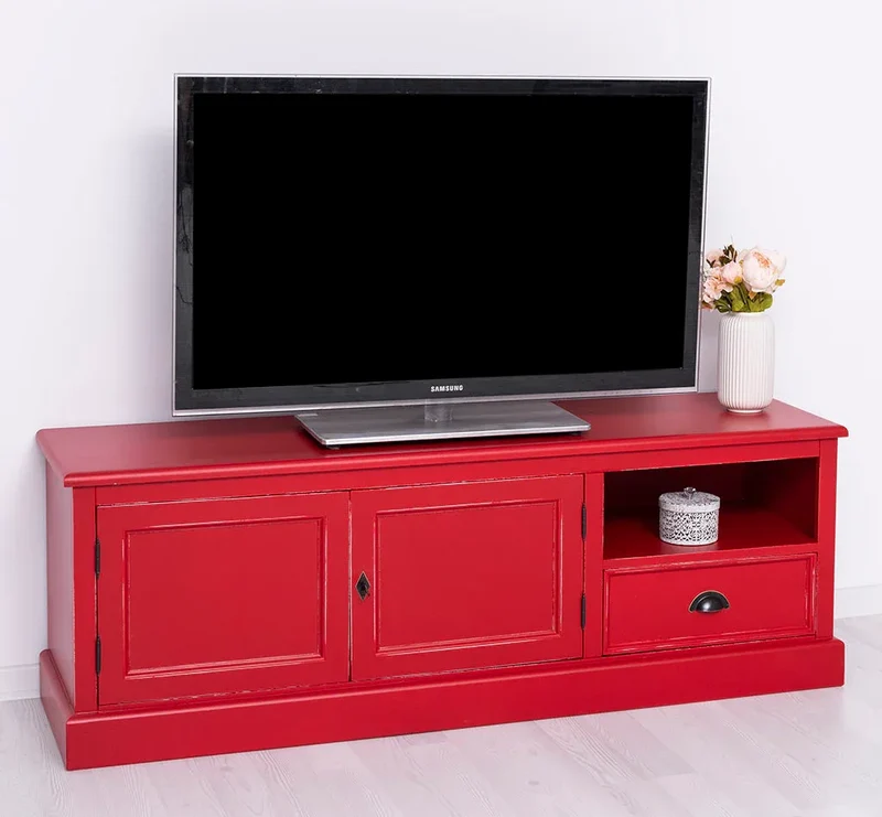 Zweitüriges TV-Board aus Massivholz mit Schublade