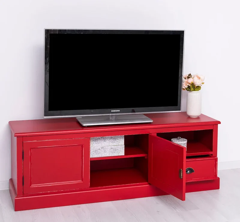 Zweitüriges TV-Board aus Massivholz mit Schublade