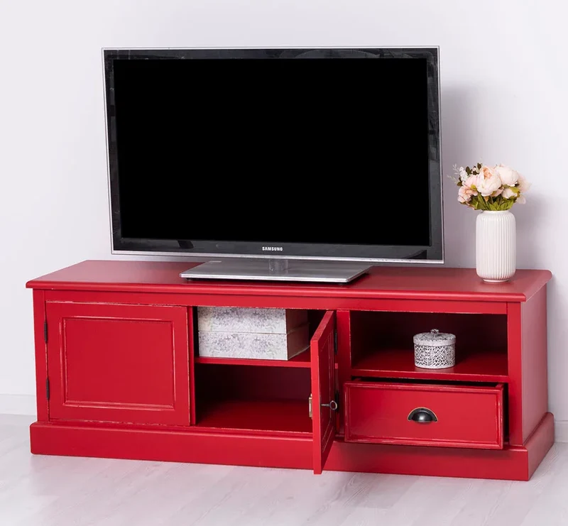 Zweitüriges TV-Board aus Massivholz mit Schublade