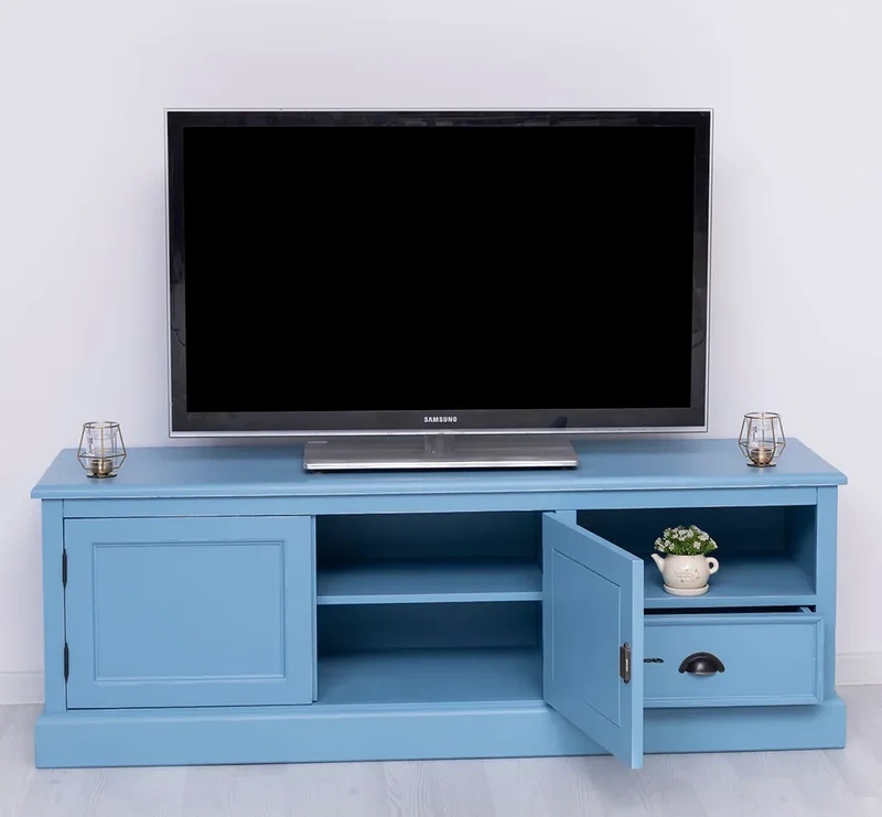 Zweitüriges TV-Board aus Massivholz mit Schublade