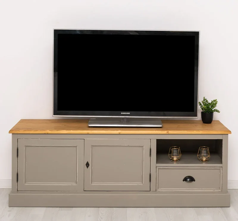 Zweitüriges TV-Board aus Massivholz mit Schublade