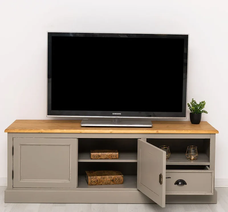 Zweitüriges TV-Board aus Massivholz mit Schublade