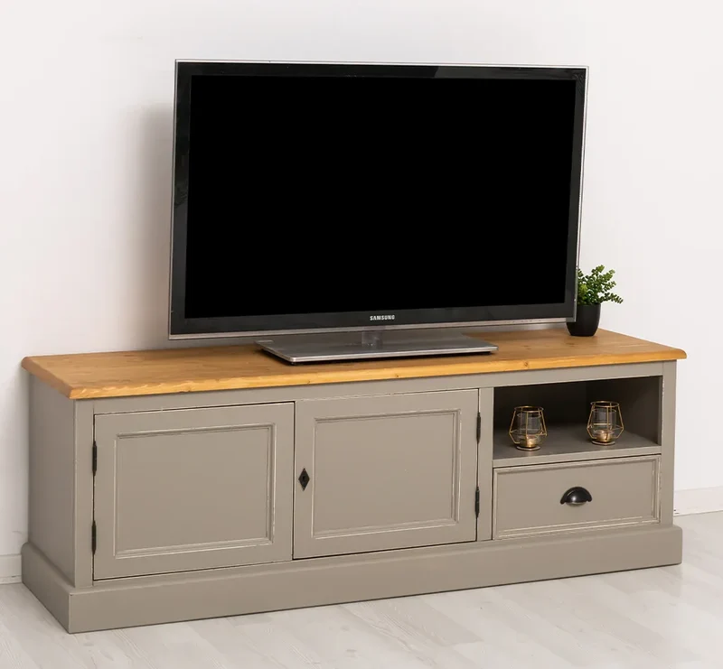 Zweitüriges TV-Board aus Massivholz mit Schublade