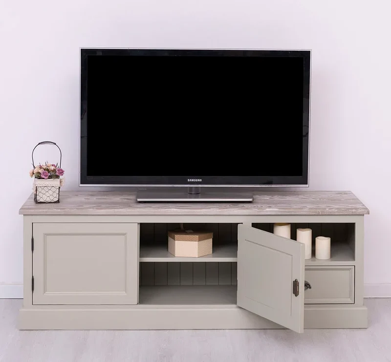 Zweitüriges TV-Board aus Massivholz mit Schublade