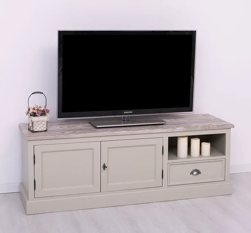 Zweitüriges TV-Board aus Massivholz mit Schublade