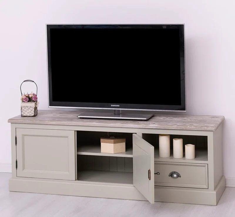Zweitüriges TV-Board aus Massivholz mit Schublade