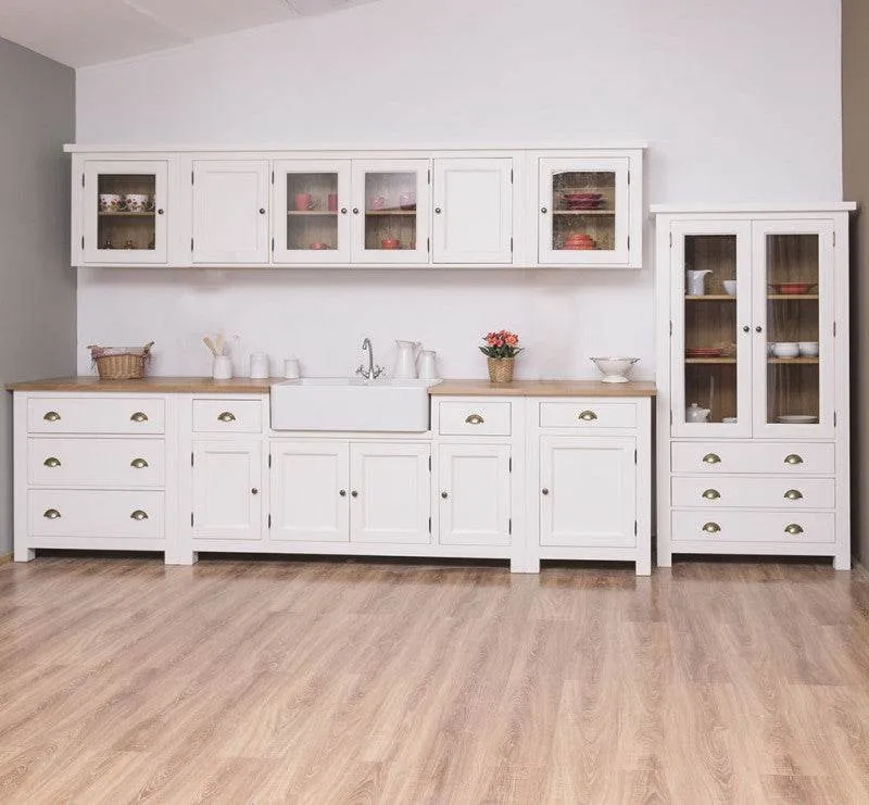 Großer Hängeschrank aus Massivholz | Geschirrschrank mit Sichtfenster | 4- türig