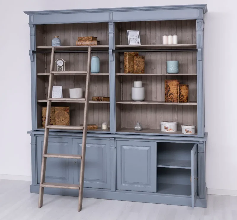 Vintage Bücherregal aus Massivholz | Bibliothek mit 4 Türen