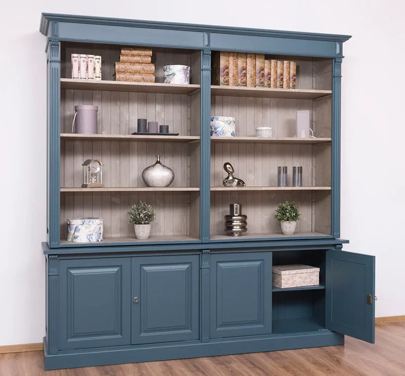Vintage Bücherregal aus Massivholz | Bibliothek mit 4 Türen
