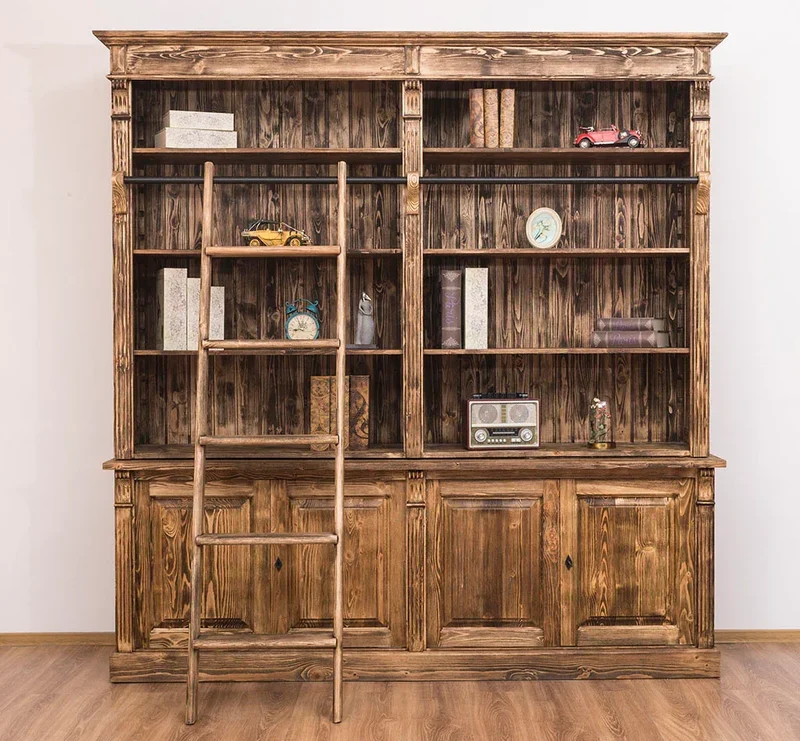 Vintage Bücherregal aus Massivholz | Bibliothek mit 4 Türen